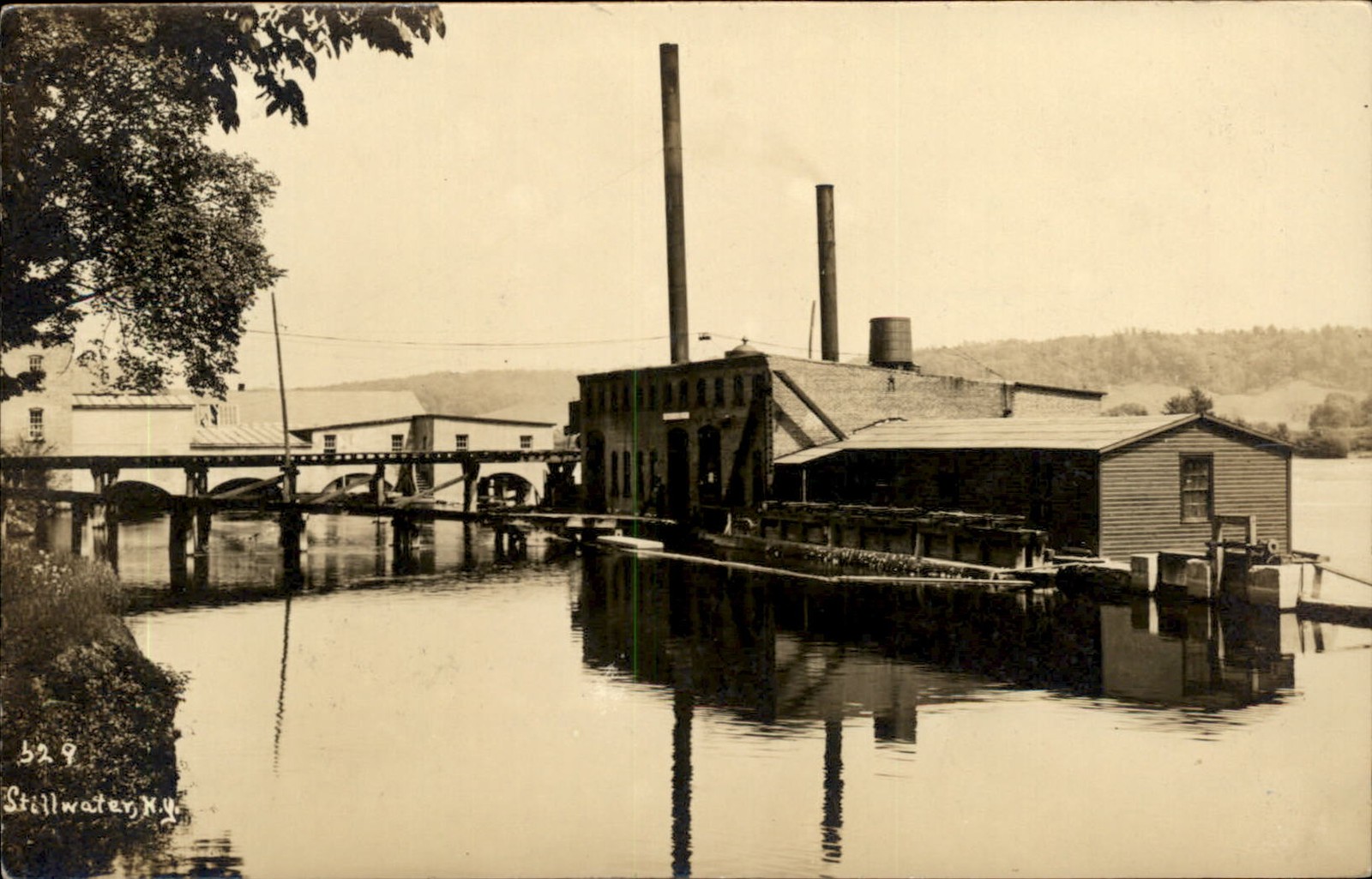 Stillwater NY New York Waterfront Mill Factory Bldg Real Photo Vintage Postcard