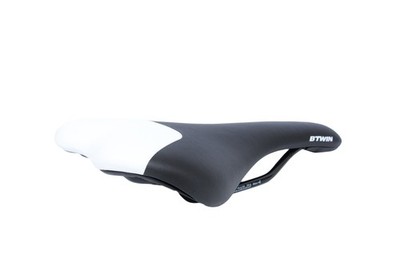 BTWIN Bicycle Saddle 275x135mm Black White Cr-Mo Rails Road MTB ebike Seat