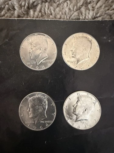 1964 Kennedy Half Dollar 90% Silver Uncirculated lot of 4