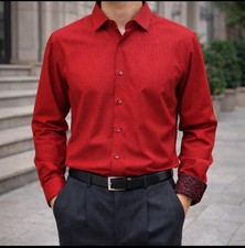 Azaro Uomo Men's Slim-Fit Black Red Long-Sleeve Dress Shirt Size Large