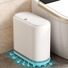 Small Bathroom Trash Can with Lid, 3 Gallon Slim Garbage Bin with Pop-Up Lid & A