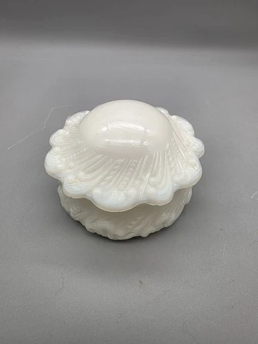 Vtg Victorian White Milk Glass Vanity Trinket Dish with Lid