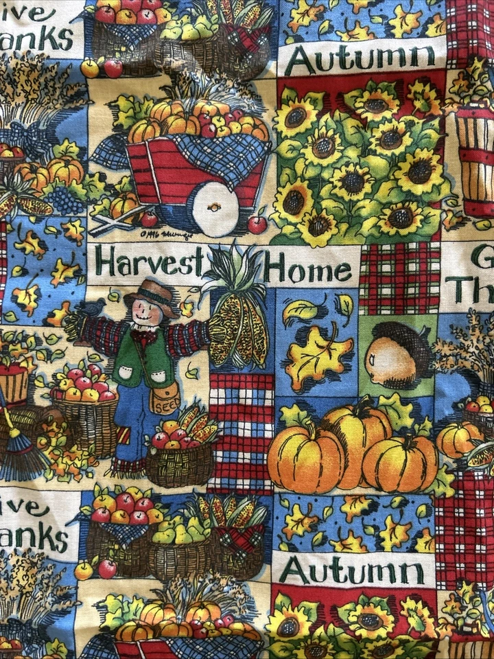 Susan Winget Fabric Vintage 1yd x 44” Give Thanks Harvest Autumn 1996 Scarecrow - Image 2 of 3