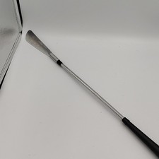 Long Handle Metal Shoe Horn with Black Grip Handle and Hanging Loop