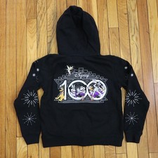 Disney 100 Year Hoodie Mickey Mouse Womens XS/S Black Sweatshirt Zip Embroidered
