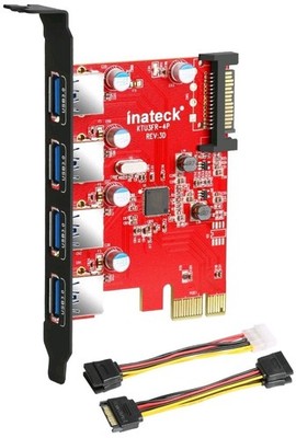 Inateck KTU3FR-4P / 4-Port USB 3.0 PCI-E Card For PC and Mac Pro (2008-2012)