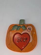 Vintage Halloween Pumpkin, Ghost, Boo Heart Love Hand Painted Wood Decor 