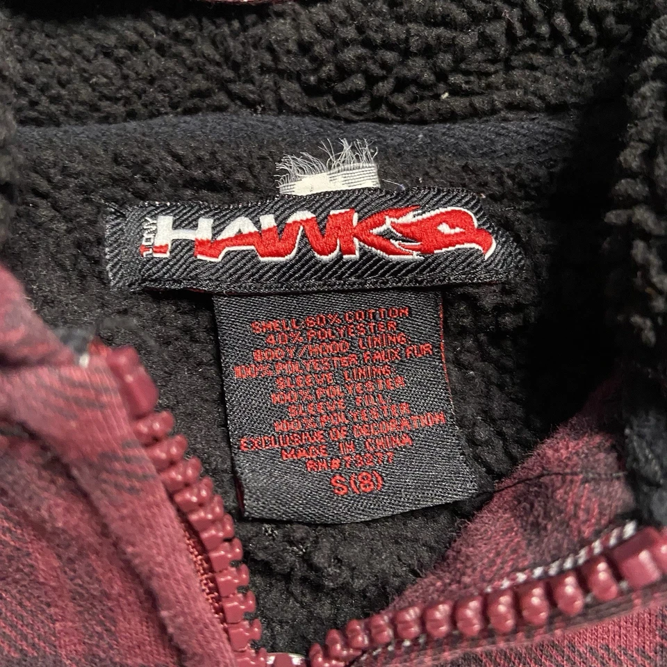 Tony Hawk Chaqueta con Capucha de Franela Granate a Cuadros Polar Pequeña 8 Jóvenes Niños Talla Foto 3 de 4