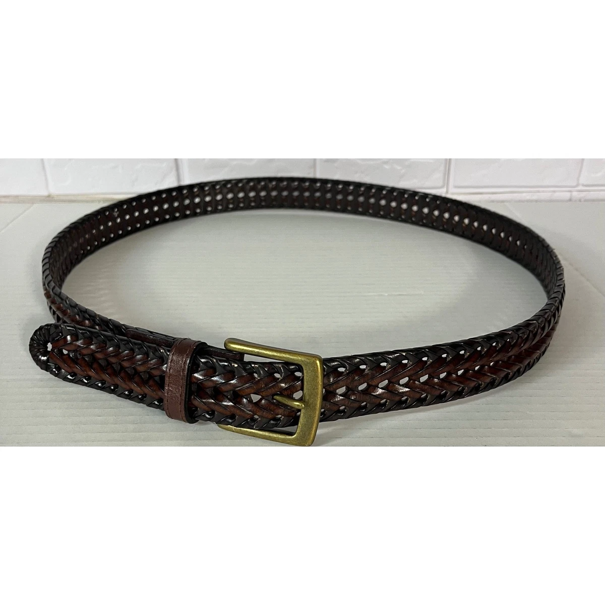 Vintage GAP Braided Leather & Canvas Belt Solid Brass Buckle Made In USA XL Gap Leather Men main image 4
