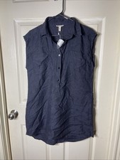 Eileen Fisher Organic Linen Sleeveless Shirtdress  Denim Blue Minimalist  SZ PM