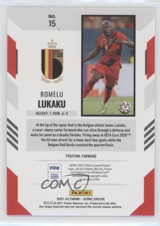 2021-22 Panini Score FIFA Red Lasers Romelu Lukaku #15 - Image 2 of 2