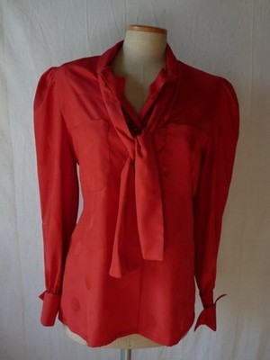 Pierre BALMAIN Lavallière Bluse rot Vintage Mode Gr. 38 (12644)