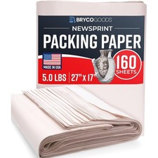 Newsprint Packing Paper Sheets for Moving - 5lb Pack - 160 Sheets - 27 x 17