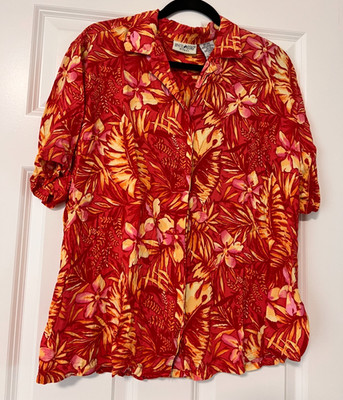 White Stag Woman ~ Orange Gold Pink Floral ~ Button Down ~ Blouse ~ Size 18W/20W