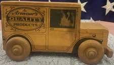 Vintage Armour’s Quality Products Wooden Toy Truck Coin Bank 1964