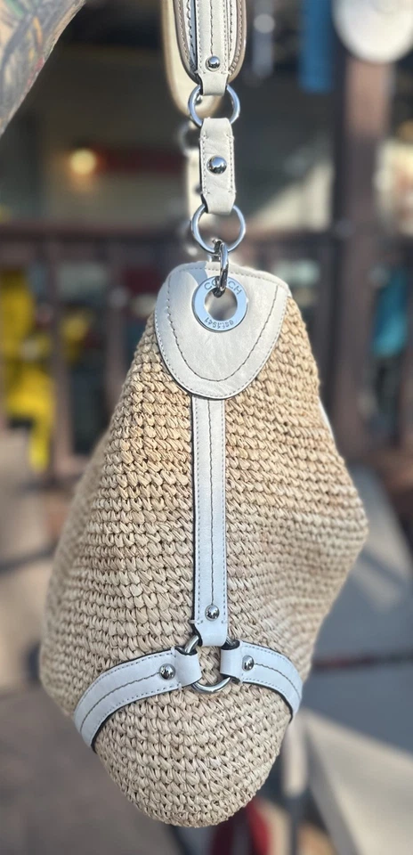 Coach Woven Straw Shoulder Bag White Leather Accents Dust Bag Included Purse - Image 4 of 4