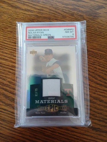 2006 Upper Deck Epic Materials Nolan Ryan Patch Green /75 Rangers PSA 8