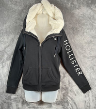 Hollister Hoodie Vintage Womens Medium Black Faux Fur Sherpa Lined Full Zip Y2K
