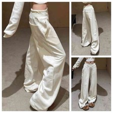 Women's Polyester Loose Wide Leg Trousers High Waist Straight Full Length