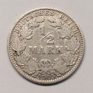 Deutsches Reich Kaiserreich 1/2 Mark Jaeger Nr. 16 1905 A