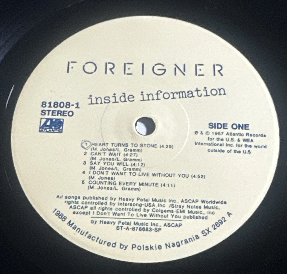 Foreigner ~ Inside Information Rare Polish Issue Vinyl LP Gatefold Record EX/EX - Image 4 of 4