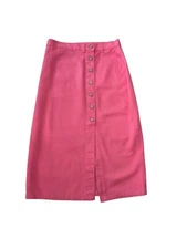 Vintage Pink Denim Button Front Midi Skirt Size 13/14