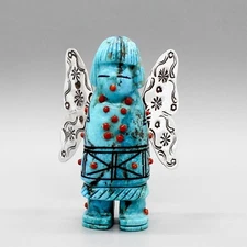 ZUNI FETISH-TURQUOISE & SILVER BUTTERFLY MAIDEN by CLAUDIA PEINA-NATIVE AMERICAN