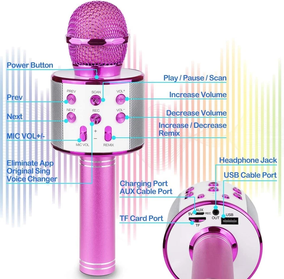 Portable Karaoke Microphone for Kids, Wireless Bluetooth Karaoke Mic for Singing - Image 2 of 4
