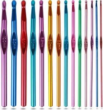 Crochet Hooks Set Knitting Needles Weave Yarn Craft Aluminum Handle Set of 14