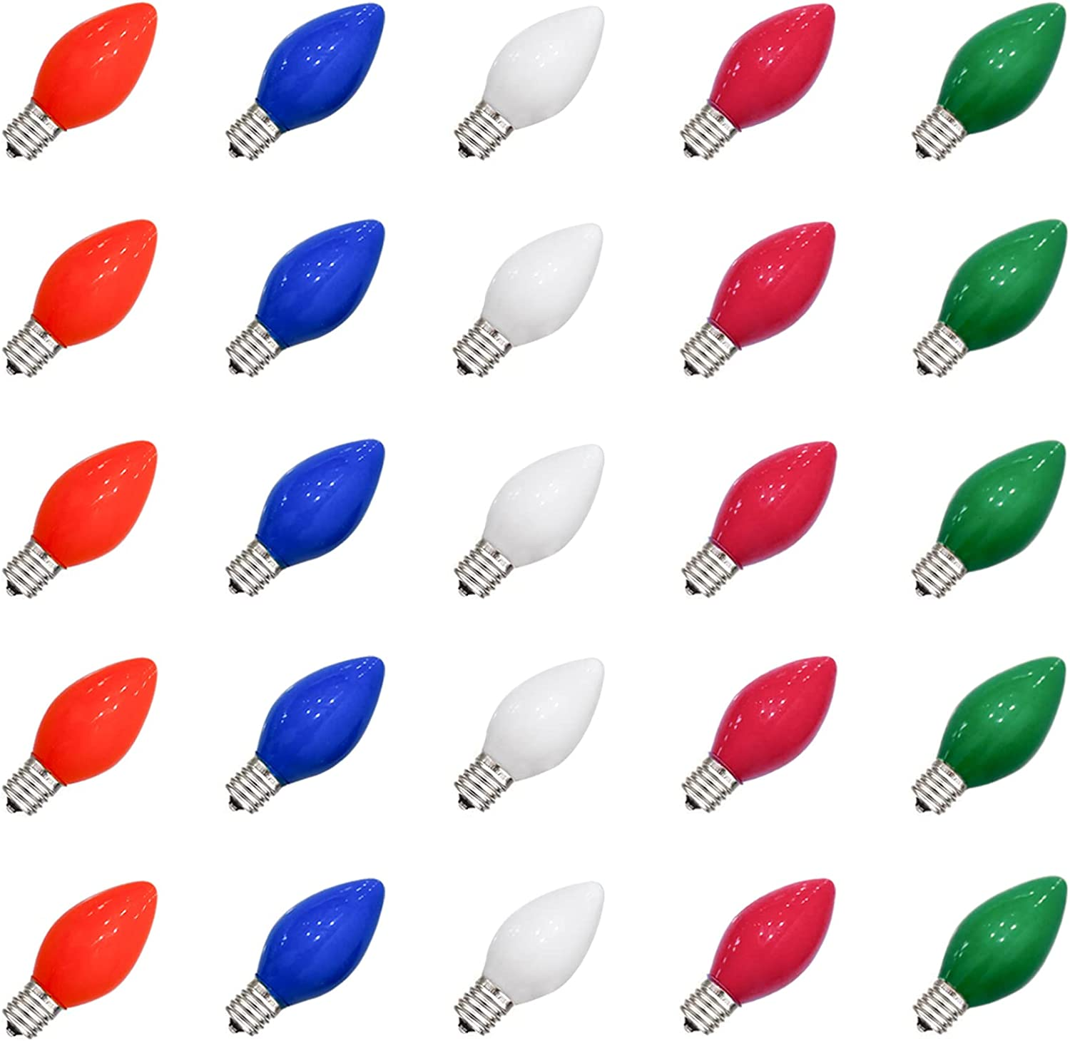 25 Pack C7 Christmas Replacement Bulbs Vintage Multicolor Christmas