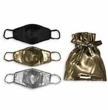 WAYF Women's Three Pieces Breathable Washable Metallic Face Cover Gold Lame, 0/S