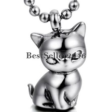 Women Girls Cute Cat Kitten Pendant Animal Charm Necklace Stainless Steel Chain