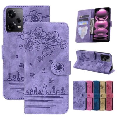 Cat Flower Card Wallet Phone Case For Xiaomi Redmi Note 12 11 Poco X5 M4 Pro K40