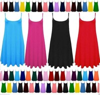 Ladies Camisole Cami Flared Skater Womens Strappy Vest Top Swing Mini Dress 8-26