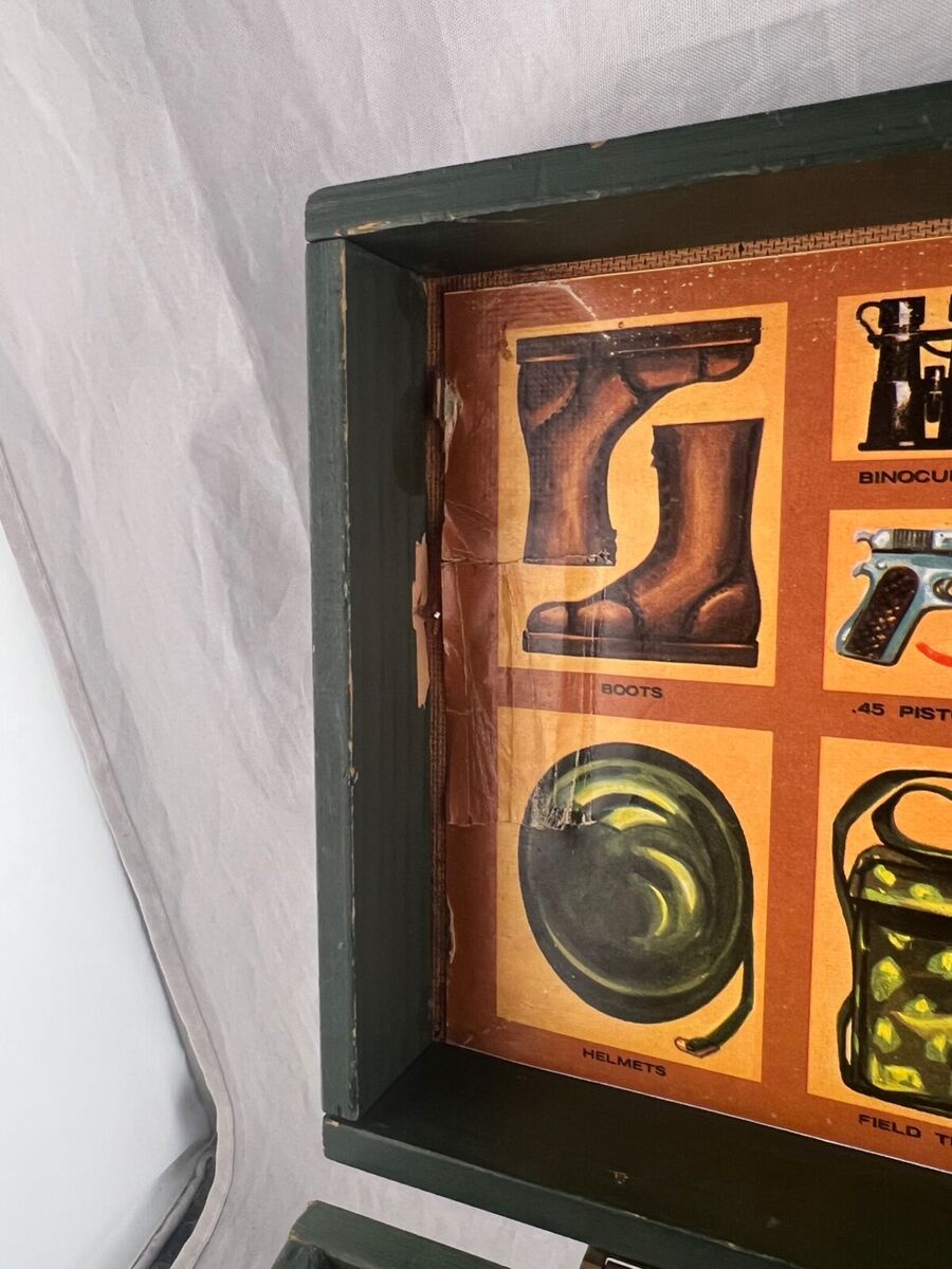 Vintage 1960's GI Joe Footlocker Wood Army Green Storage Box Vintage 1960's GI Joe Footlocker Wood Army Green Storage Box