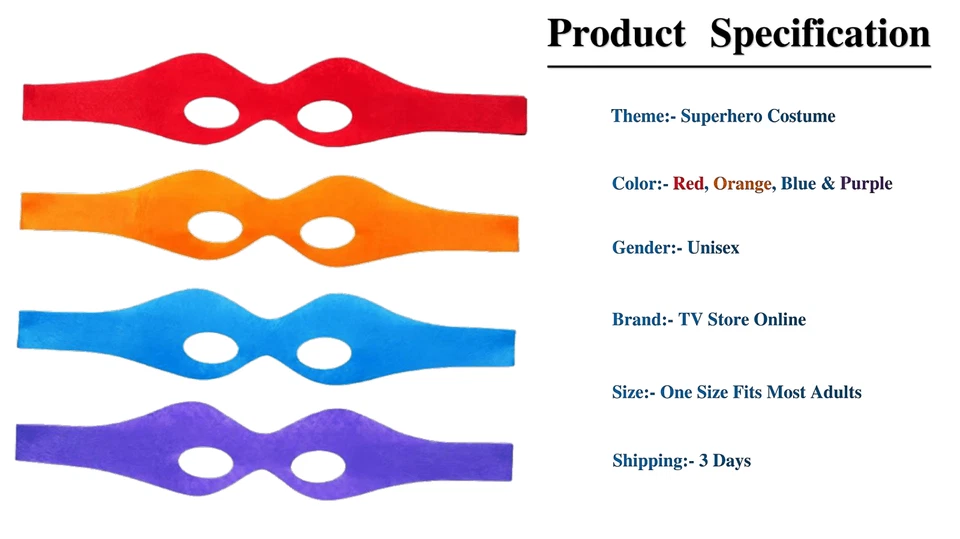 TMNT Felt Eye Masks - Assorted Colors for Halloween Cosplay & Superhero Costumes - Image 2 of 2