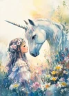 Print ACEO Fantasy Art Card Unicorn Girl Trees Flower Animal Limited Edition