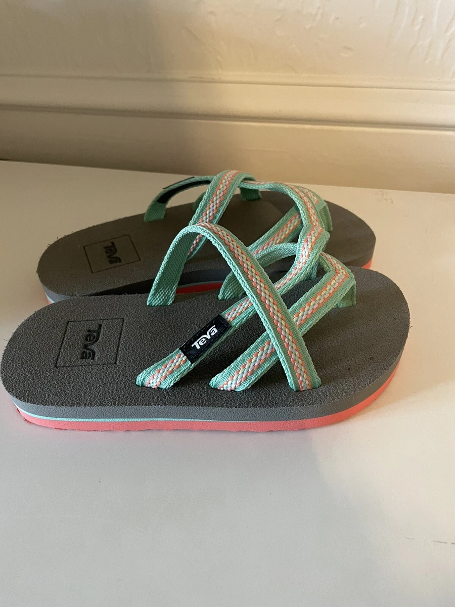 Teva Kids Olowahu Flip Flop Sandals Hot Corral And Mint Girls