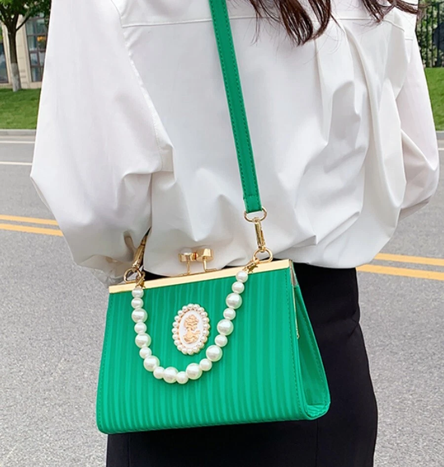 Bolso Bandolera Victoriano Trading Verde Esmeralda Camafeo Bloqueo de Beso