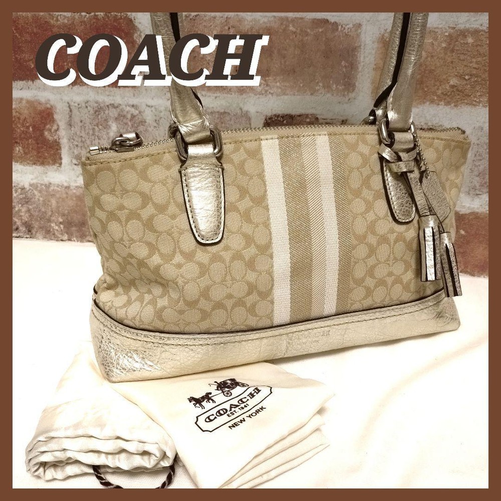 C-1 Coach Handbag Champagne Gold Signature Beige Small