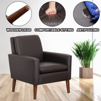 Modern Faux Leather Single Sofa Armchair Accent Chair Brown Club Seating Chair