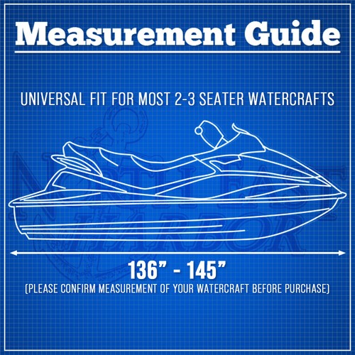 TRAILERABLE PERSONAL WATERCRAFT COVER 136"-145” GRAY STORAGE COVERS ELASTIC HEM - Picture 3 of 3