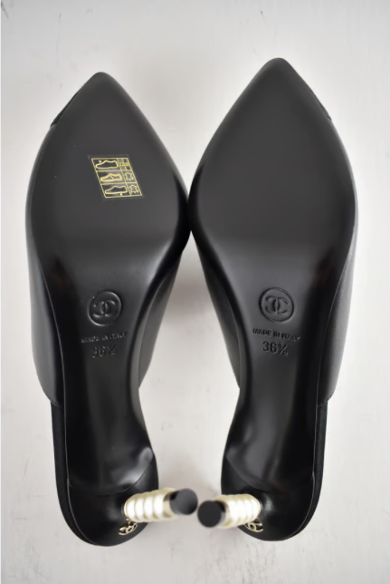 Chanel 20S Paris Rome Pearl Black Leather CC Mule Slide Backless