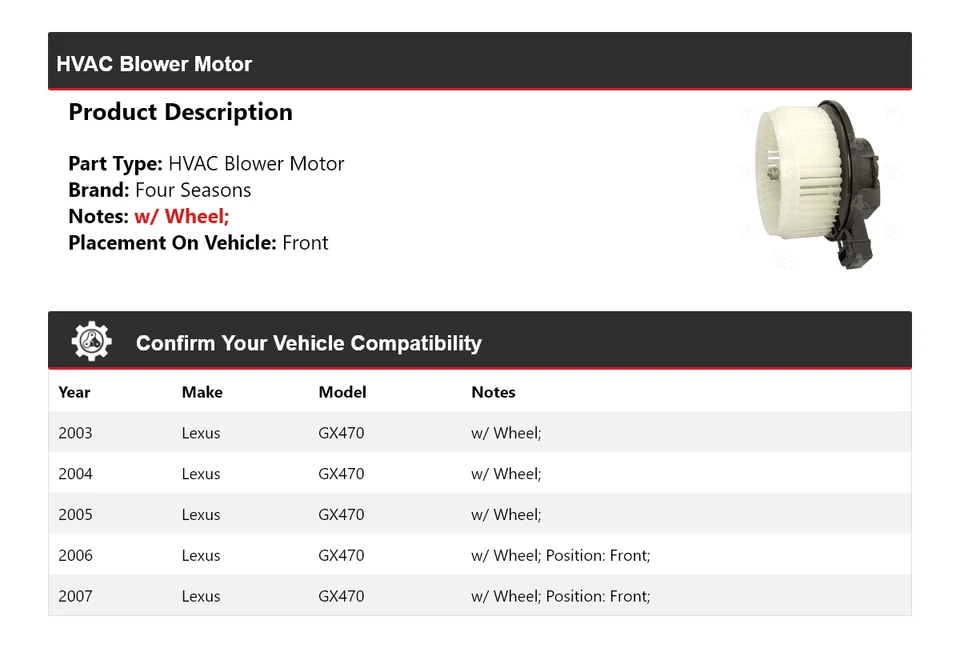 For 2003-2007 Lexus GX470 HVAC Blower Motor 4 Seasons 2004 2005 2006 - Image 2 of 4