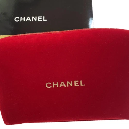 CHANEL Cosmetic Pouch Only Red Color Velours Gift Christmas