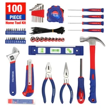 100PC Home Tool Kit w/Carrying Pouch Plier Hammer Wrench Household Hand Tool Set