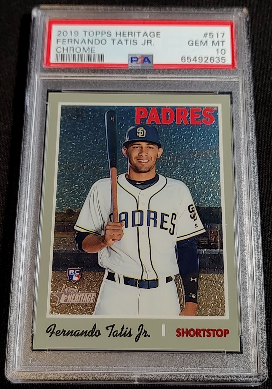 PSA 10 RC /999 FERNANDO TATIS JR SP CHROME ⚡TRUE ROOKIE #517 2019 Topps Heritage view 1