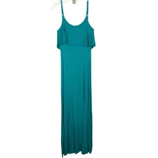 Solemio Womens Maxi Sundress Size S Teal Blue Strappy A Line Deep V Back Ruffle
