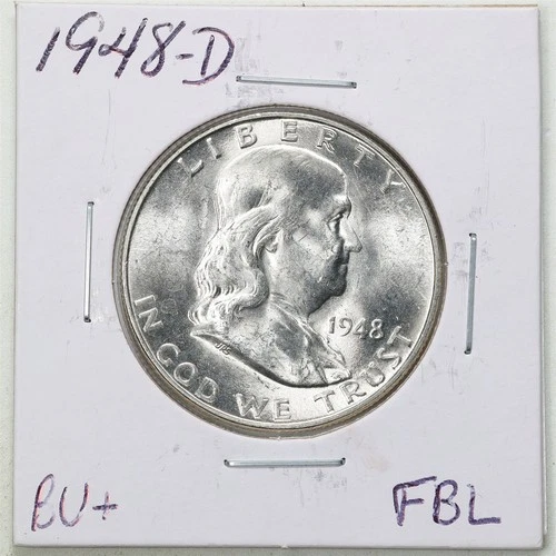 1948-D 50C Franklin Half Dollar in BU+ Condition #6460