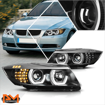 For 05-08 BMW 3-Series E90 LED U-Halo+Turn Signal Projector Headlight/Lamp Pair